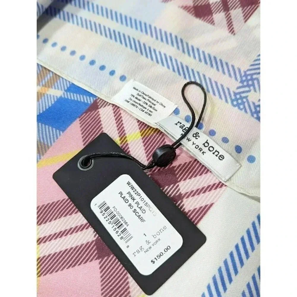 Rag & Bone Women's Pink Plaid 90 Scarf 90x90cm (MSRP $150)